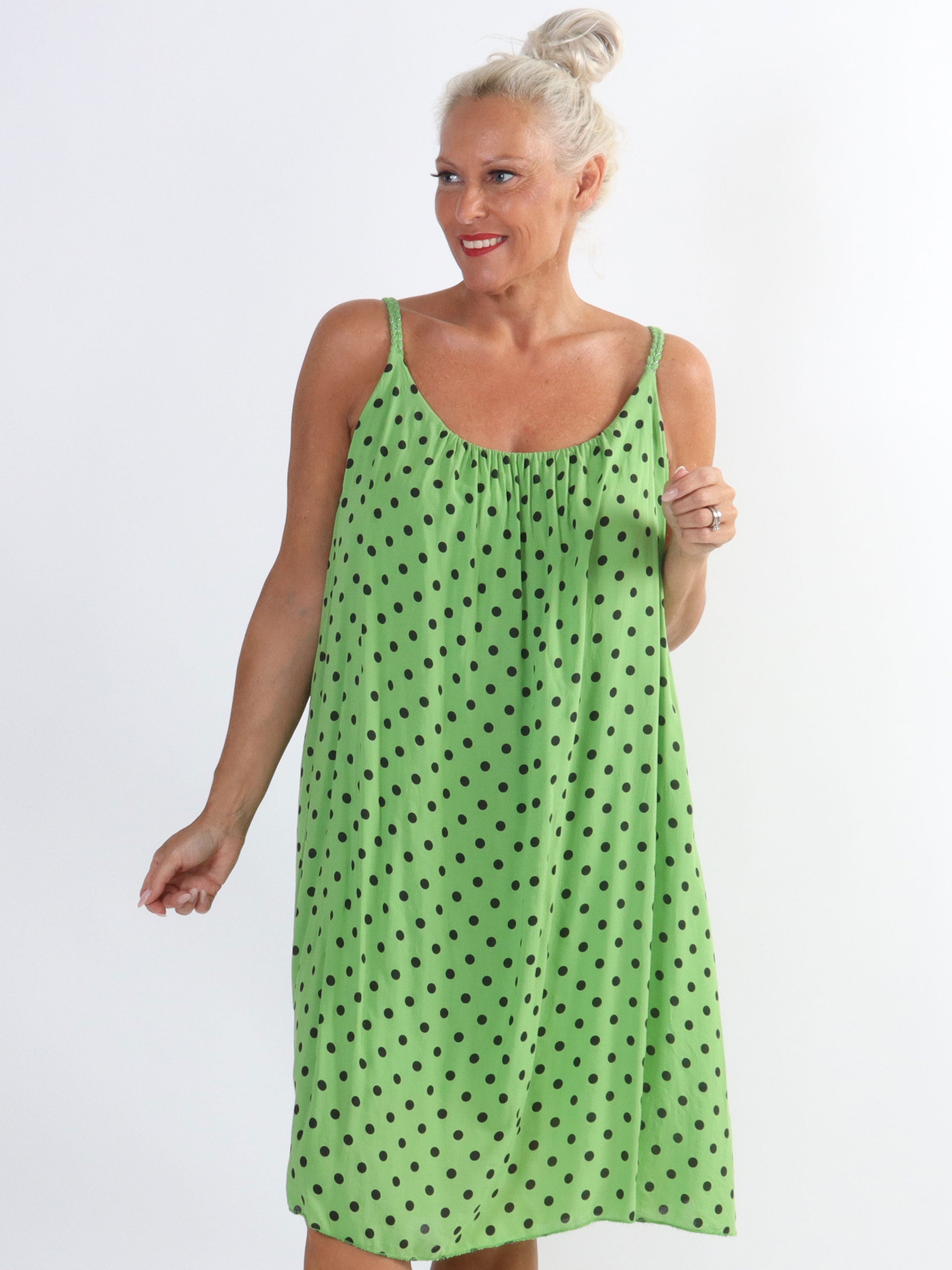 Annie Dot - Prickig klänning i viskos med flätade axelband - Light blue